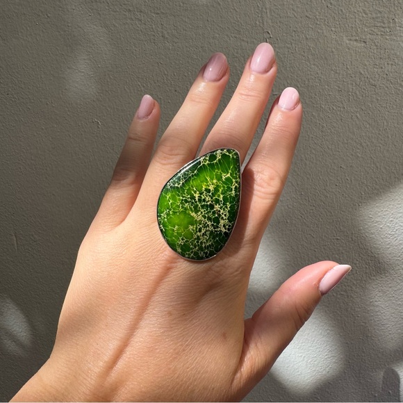 Charles Albert Green Jasper Sterling Silver Ring - Picture 1 of 5